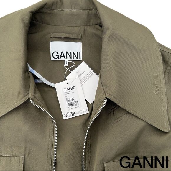GANNI **NWT** Kalamata Green Heavy Twill Wide Collar Short Jacket - Picture 15 of 15